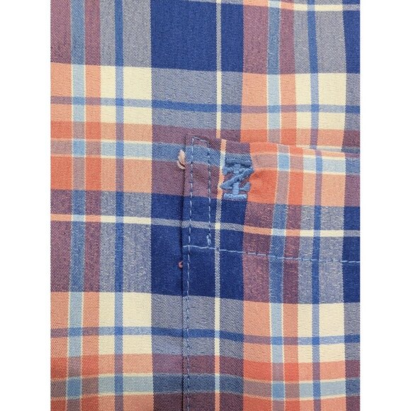IZOD Shirt Mens 2XL Blue Orange Plaid Short Sleeve Button Down Stretch Pocket - Picture 3 of 10